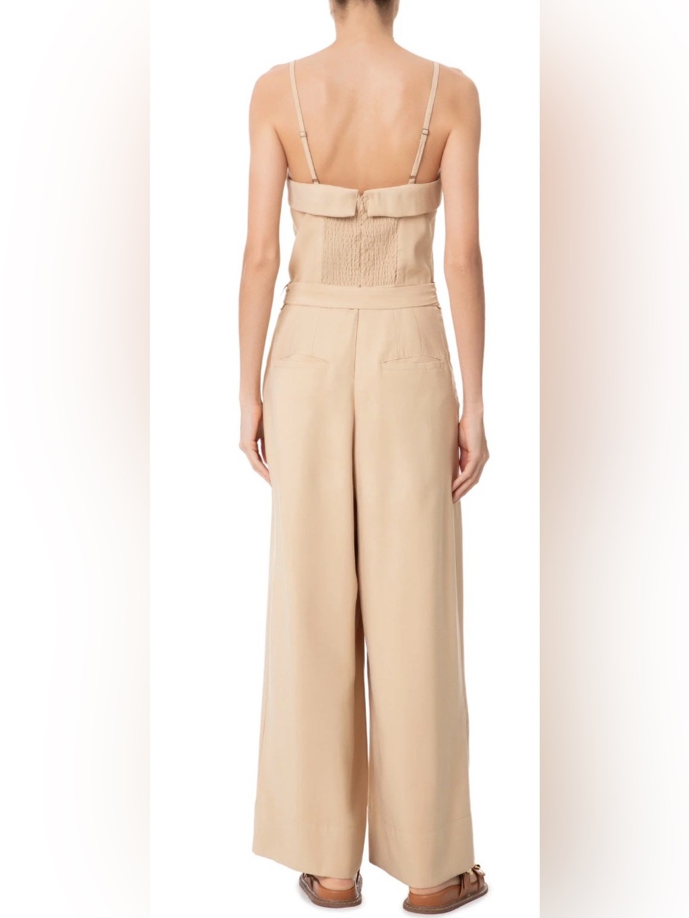 FARM Rio Cream-Beige Wide-Leg Sleeveless Jumpsuit with Waist Tie - Picture 2 of 2